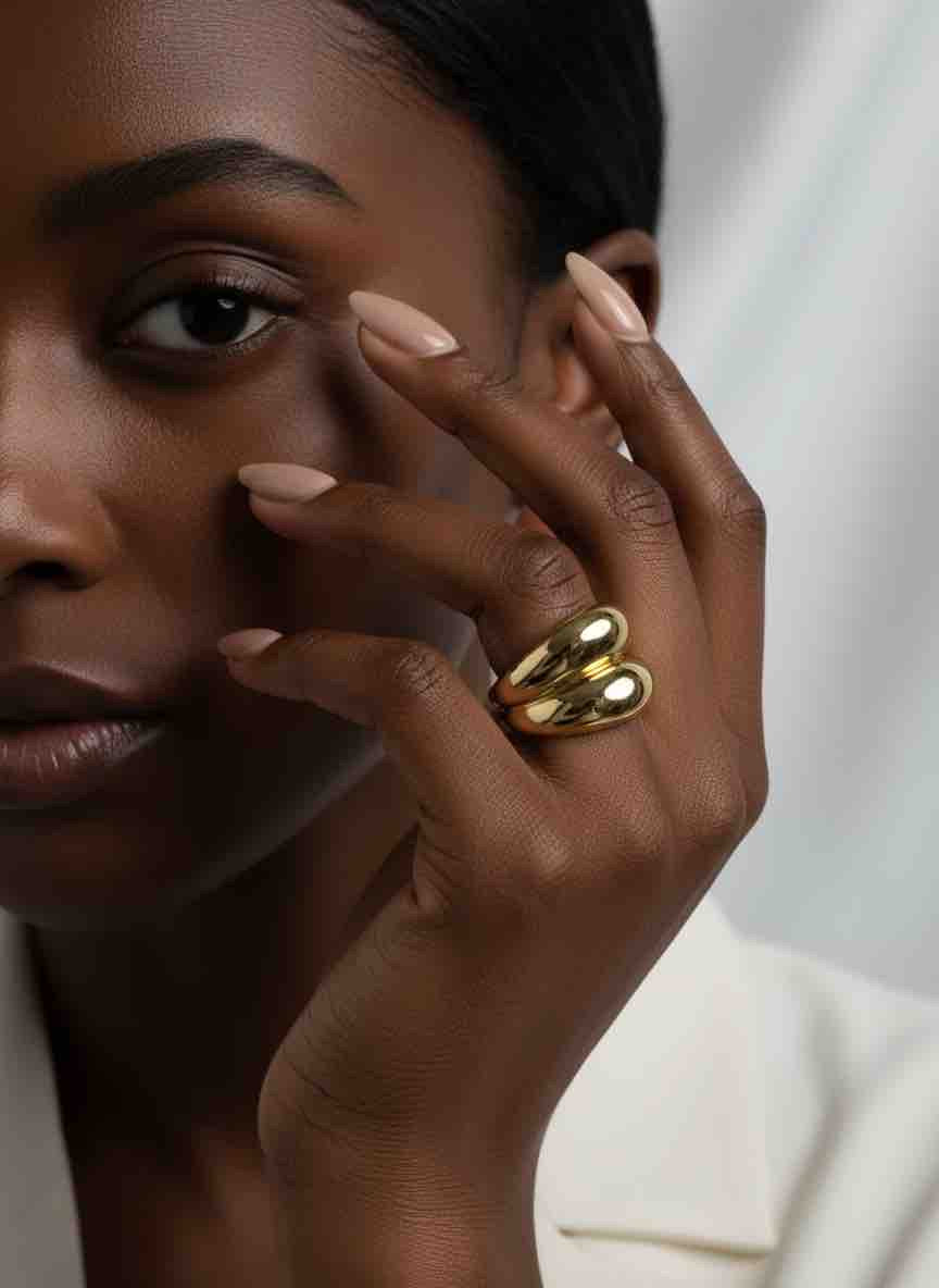 Bague LYRA en acier inoxydable plaqué or