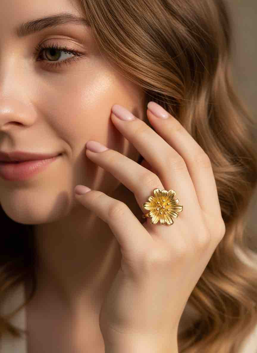 Bague SKYA en acier inoxydable plaqué or