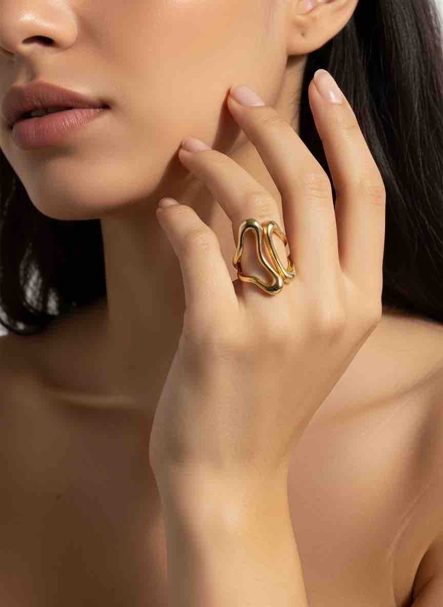Bague GAIA en acier inoxydable plaqué or