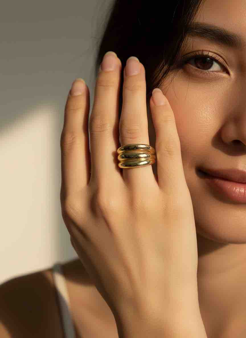 Bague AONA en acier inoxydable plaqué or